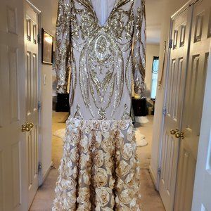 Gold Long Sleeve Sequin Gown